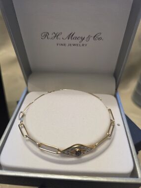 #414 Macy's Gold Link Bracelet with Marquise Evil Eye Charm